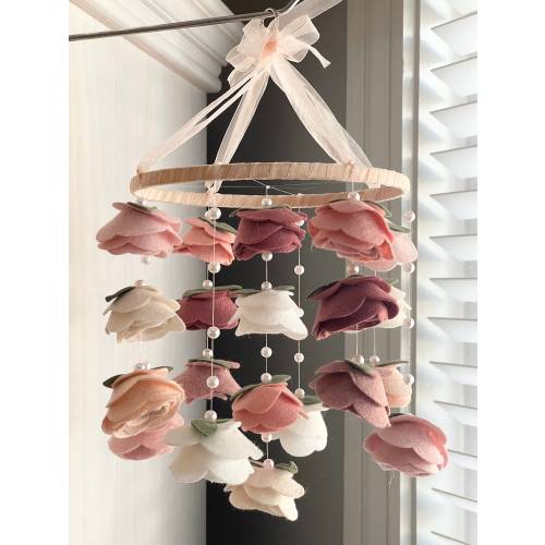 Baby girl mobile wrens wildflower inspired Crib size Felt flower mobile | roses and pearls baby girl nursery decor | hanging decor |
