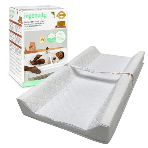 Ingenuity Contoured Changing Pad – Includes Waterproof Changing Liner and Safety Fastening Strap with Quick-Release Buckle