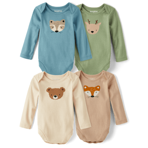 Baby Animal Bodysuit 4-Pack - Gray