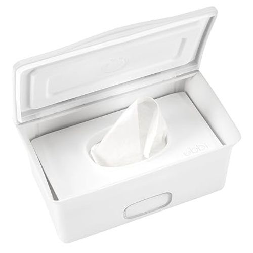 Ubbi Baby Wipes Dispenser, Baby Wipes Case, Baby Wipes Holder with Weighted Plate, Keeps Wipes Fresh, Non-Slip Rubber Feet, White