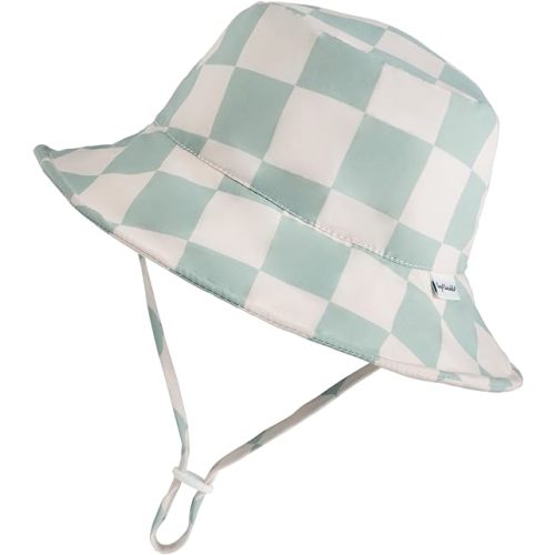 Tiny Twinkle Sun Hat - Adjustable Brim Toddler Sun Hat with UPF 50+ UV Protection - 0-6 Months - Sage Checkers