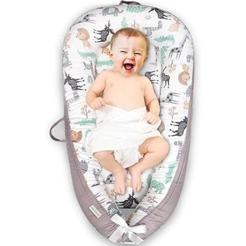 Baby Lounger for Newborn Cover - Newborn Lounger for 0-24 Months, Breathable & Portable Baby Lounger - Adjustable Cotton Soft Baby Lounger for Travel, Newborn Essential Baby Lounger - Animal