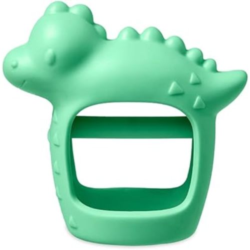 Itzy Ritzy Bitzy Grip Hand Teether - Silicone Teether for Babies - Developmental Teether Toy with Easy-to-Hold Hand Grip, Designed for Babies 3 Months & Up (Dinosaur)