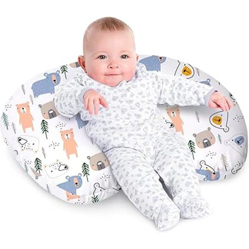 Little Grape Land Nursing Pillow for Infants, Breastfeeding Pillows, Baby Support Pillow for Nursing, Bottle Feeding, Tummy Time with Machine Washable Cover & Breathable Filling (Bear)