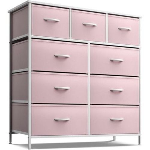 Sorbus 9 Drawers Dresser - Furniture Storage for Bedroom, Closet, Office Organization - Steel Frame, Wood Top, Fabric Bins (Pink)