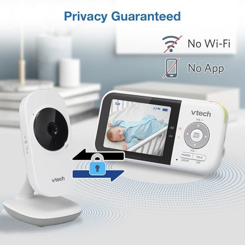 VTech VM819 Baby Monitor with Camera and Audio, 2.8” Screen Portable Baby Camera, Night Vision, 2-Way Audio, Temperature Sensor and Lullabies, Secure Transmission No WiFi, Ideal for Baby/Elderly/Pet