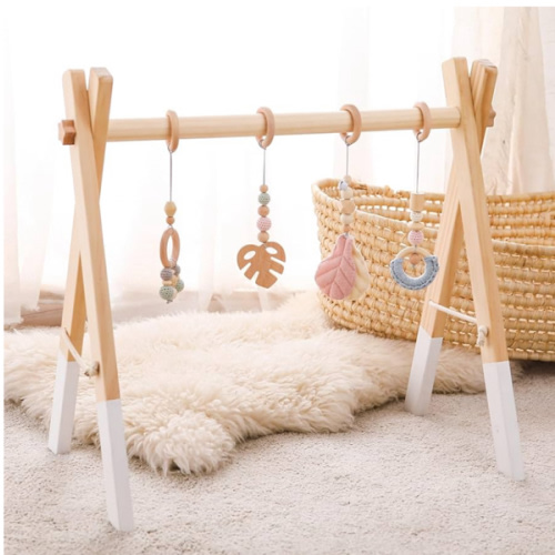 Wooden Baby Play Gym Foldable Baby Play Gym Frame Activity Center Hanging Bar with Gym Toys Natural Wood Play Gym Infants Newborn Gift for Baby Girls Boys