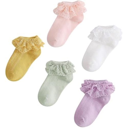 Durio Baby Girls Ruffle Socks - Soft Toddler Girl Socks with Cute Frilly Lace for Toddler Girls