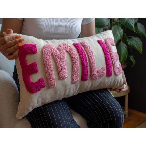 Personalized Name Embroidered Pillow Cover, Punch Needle Pilow, Custom Name Pillow, Lumbar Pillow, Personalize Gift, Baby Shower Gift,