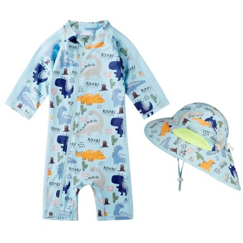 Baby Boy Swimsuit Rash Guard Toddler Sun Protection Swimwear Infant One Piece Bathing Suit with Sun Hat