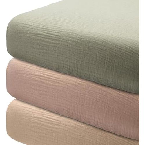 Newwiee 3 Pcs Muslin Crib Sheets for Girls and Boys 24'' x 38'' Cotton Soft Fitted Baby Bed Sheets for Crib Mattress(Cute)