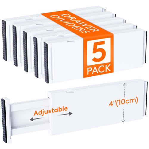 Lifewit 5 Pack Adjustable Drawer Dividers Organizer, Expandable Dresser Separators for Bedroom, Bathroom, Kitchen, Office, 4" High, 11-17"