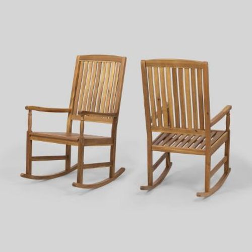 Arcadia 2pk Acacia Wood Rocking Chair Teak - Christopher Knight Home: Weather-resistant Outdoor Rocker