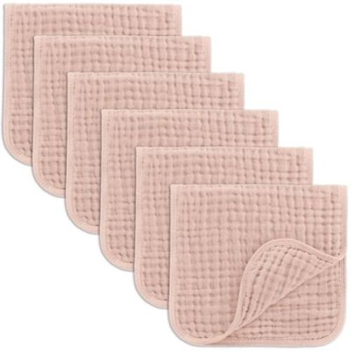 Comfy Cubs Muslin Burp Cloths 20" x 10", Pack of 6 - Large, 6-Layer, Soft Ultra Absorbent 100% Cotton - Blush