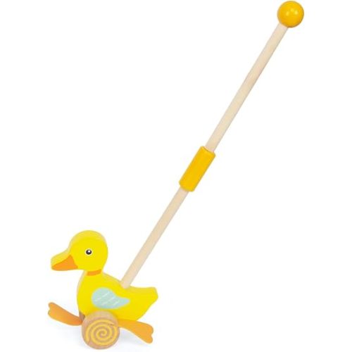 Wooden Push Toys for Toddlers 1-3, Baby Pull Along Stick Walking Duck