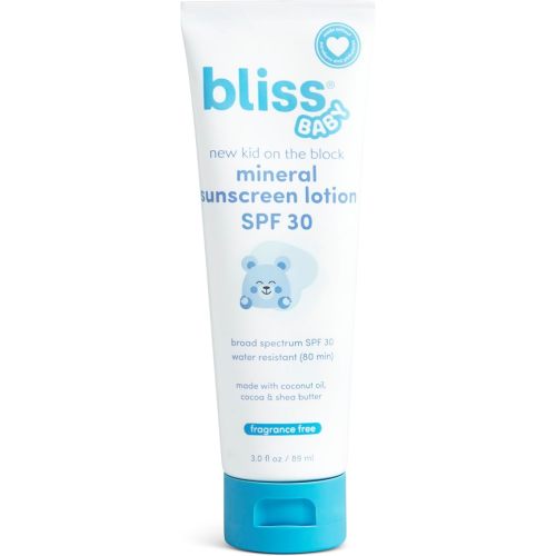 Bliss Baby Sunscreen, Premium SPF 30 Mineral Lotion, Natural Zinc Oxide, Fragrance-Free, Hypoallergenic & Dermatologist Tested, Water-Resistant, Vegan, Sensitive Skin - For Babies, Kids & Whole Family