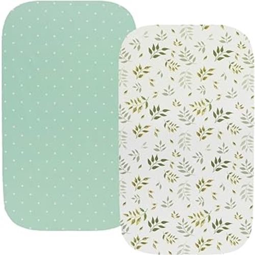 Waterproof Bassinet Sheet Compatible with Graco Pack n-Play Dome LX Bassinet(not playard), 2 Pack Jersey Knit Super Soft for Baby Green Botanical Leaf & Dots