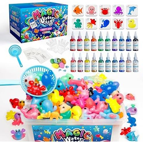 20 Colors New Magic Water Elf Toy Kit,Aqua Fairy Water Gel Kit With 10 Colors Sparkling Magic Gel,10 Colors Magic Gel,6 Animal Molds,6 Dinosaur Egg Toys,Birthday Gifts Crafts&Art Kit for Kids