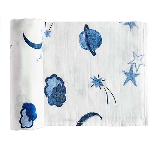 Margaux & May Muslin Swaddle, Receiving Blanket for Baby Boys and Girls, Space Print, 70% Viscose from Bamboo and 30% Organic Cotton, Large Baby Nursery Blanket, 47 x 47 Inches