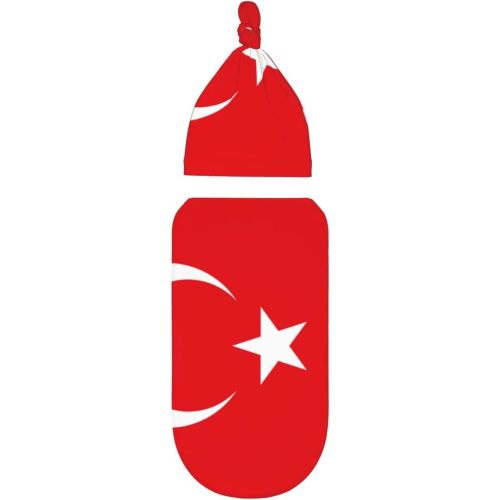 Turkish Flag Baby Stuff Swaddle Blanket with Beanie Set, Soft Print Baby Blanket Swaddle Sack for Boy and Girl
