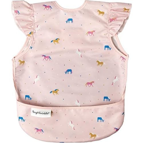 Tiny Twinkle Mess Proof Baby Bib - Waterproof & Lightweight Baby-Led Weaning Apron | 100% Recycled Polyester, Easy Clean & Machine Washable (Unicorn Confetti, Small 6-24 Months)