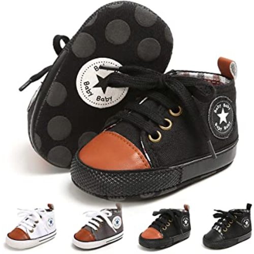 Meckior Toddler Baby Boys Girls High Tops Ankle Sneakers Soft Anti-Slip Sole PU Leather Moccasins Infant Newborn Prewalker First Walking Crib Shoes