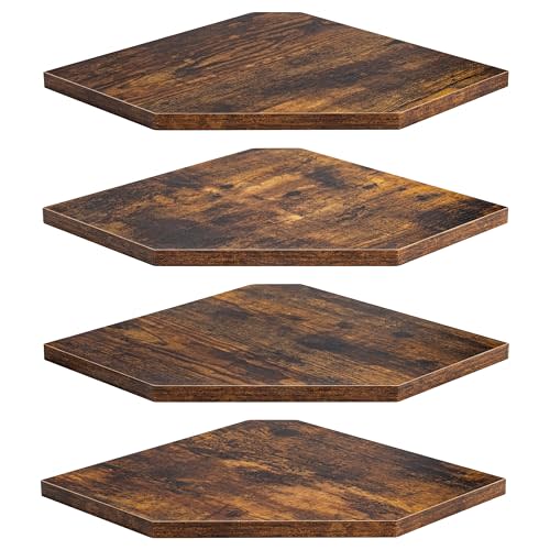 Fun Memories Corner Shelf Wall Mount, Floating Corner Shelves, Set of 4 Corner Wall Shelf Organizer, Rustic Wood Wall Storage Display Shelves for Living Room Bedroom Bathroom Kitchen, Rustic Brown