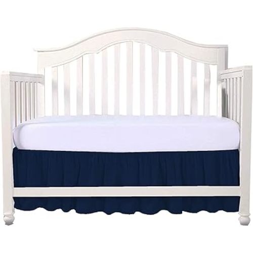 Navy Blue Crib Bed Skirt- Perfect for Nursery Crib for Boys & Girls with a 14" Drop and Size 28x52