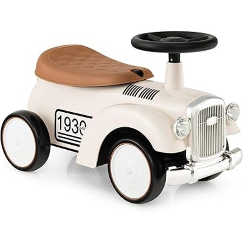 HOMGX Ride on Push Car, Kids Foot-to-Foot Ride-Ones with 4 Steering Wheels, Air Horn & Under Seat Storage Space, Toddler Sliding Toys Car, Boys & Girls Gifts (White)