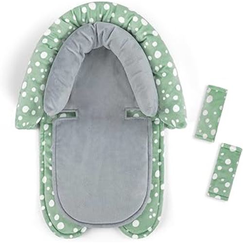 GFU Baby Car Seat Head Support for Newborn, 2 in 1 Infant Car Seat Head Body Support with Strap Pads, Soft Stroller Cushion Pillow Insert for Girls and Boys, Fits for Stroller, Swing, Green