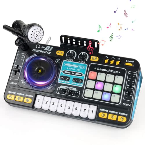 DEKILEA DJ Mixer for Kids Age 3+, 2-In-1 8-Key Keyboard Piano 12 MIDI Buttons DJ Set with Entertainment Mode, Bluetooth & Recording Function, Musical Toys Gifts for Birthday, Christmas, New Year