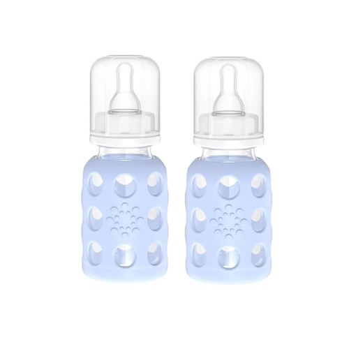 Lifefactory Glass Baby Bottle BPA Free | Protective Silicone Sleeve | 4 oz Pack of 2 | Blanket