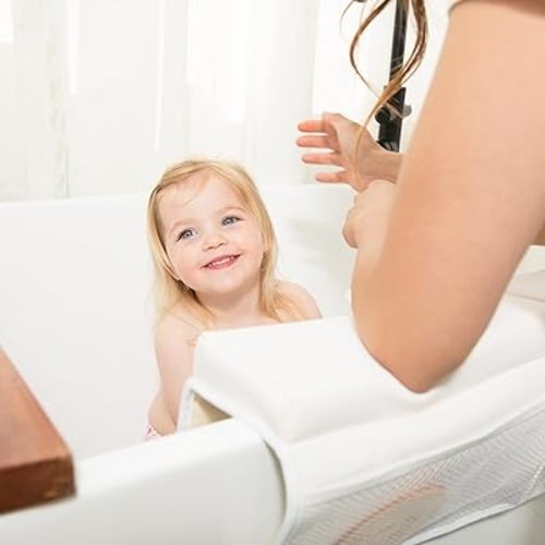 Beige Baby Bath Kneeler and Elbow Rest pad- Baby Bathing Parents - Comfortable Foam Mat with Toy Organizer Pockets, Non Slip