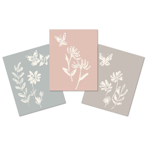 Lambs & Ivy Baby Blooms 3 Piece Floral Unframed Nursey/child Wall Art 11” X 14”