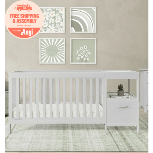 Delta Children Alice 5-in-1 Convertible Crib and Changer - Greenguard Gold Certified, Moonstruck Grey