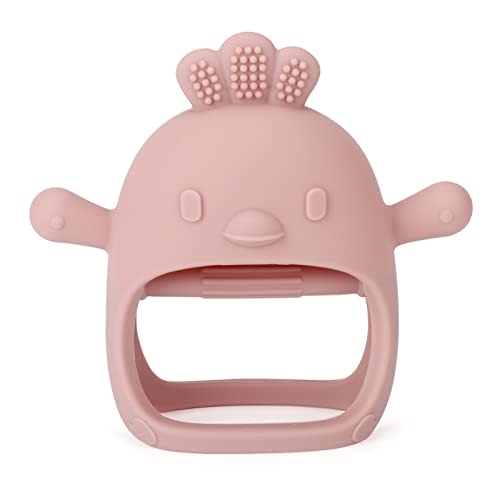 Socub Silicone Baby Teether Toy for Infants 3+ Months, BPA Free Anti-Drop Silicone Mitten Teething Toy for Soothing Sore Gums, Baby Chew Toys for Sucking Needs, Rose Pink