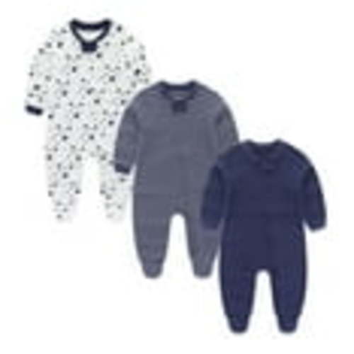 Falianni Newborn Neutral Cotton Two-way Zipper Footed Pajamas, 3-Pack，Sizes 0-12 Months
