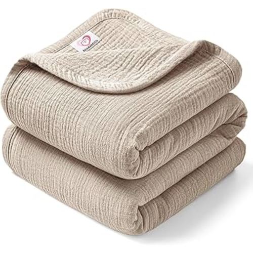 Bearmoss Muslin Crib Blanket 100% Cotton Muslin Baby Quilt 47"× 47", 4-Layer Soft Breathable Lightweight Muslin Baby Blanket for Boys Girls Toddlers (Oat)