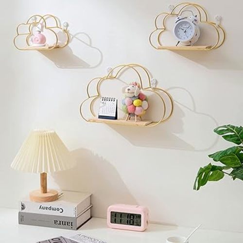3Pcs Metal Cloud-Shaped Floating Shelves - Innovative Wall Decor, Wall Mounted Storage Shelf, Display Ledge, Easy Installation, Effortless Cleaning(Golden 3 Pcs)