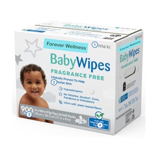 Forever Wellness Baby Wipes Compatible with Kirkland Signature Baby Wipes Fragrance and Alcohol Free, 900-count, Hypoallergenic, Flip-Top Lid Soft Packs.