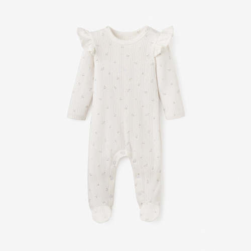 White Floral Organic Cotton Pointelle Baby Jumpsuit