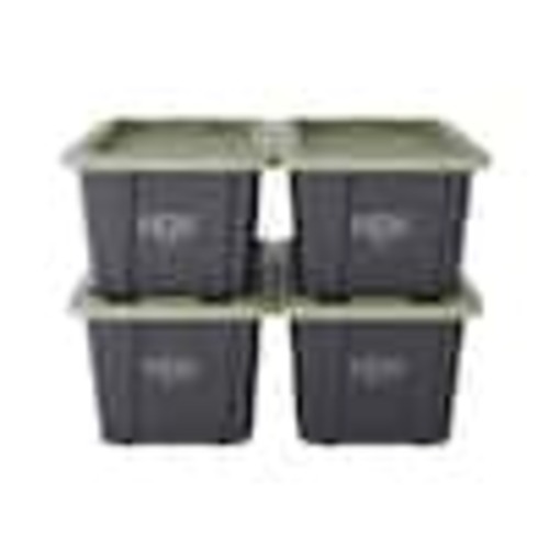 HDX 27 gal. Tough Storage Tote in Black and Green Combo