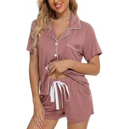 Leikar Womens Button Down Pajama Sets Bride Pajamas Sets Sleepwear Shorts Lounge Set
