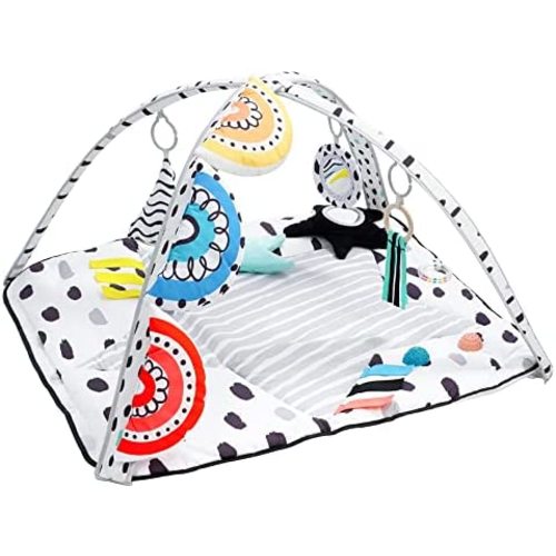 LADIDA Stage-Based Play Gym for Multi Sensory Sight, Touch & Hearing Development Activity Gym with Large 33'' Mat Designed for Newborns to Toddler with Tummy Time Pillow, Infant Mirror, STEM Toys