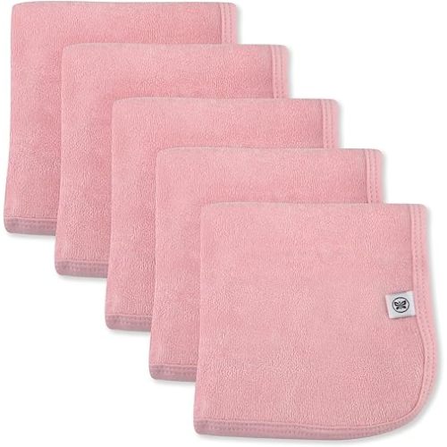 HonestBaby Unisex Baby Organic Cotton Washcloth Multi-Pack Winter Accessory Set, 5-Pack Pink, One Size