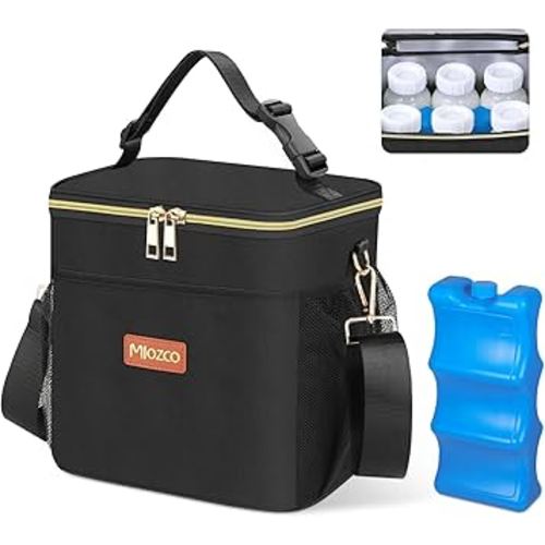 Breastmilk Cooler Bag with Ice Pack - Insulated Baby Bottle Cooler Bag Fits 6 Bottles Up to 11 Oz Milk Bottle Cooler Travel Bag Breastmilk Storage Bag Cooler Perfect for Nursing Mom Daycare, Black