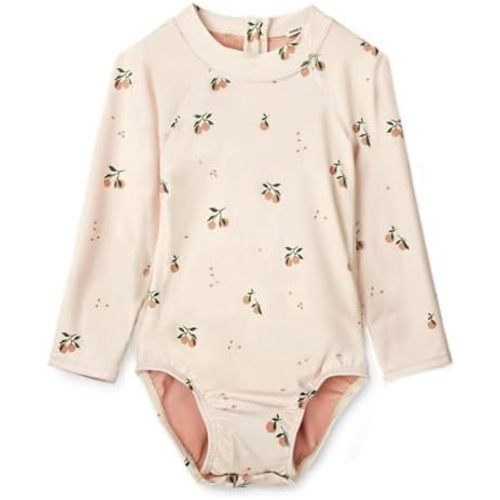 Toddler Girls Long Sleeve Swimsuit Zipper One Piece Rash Guard Bathing Suit Pink Cherry Surf Bodysuit with Ruffle Butt
