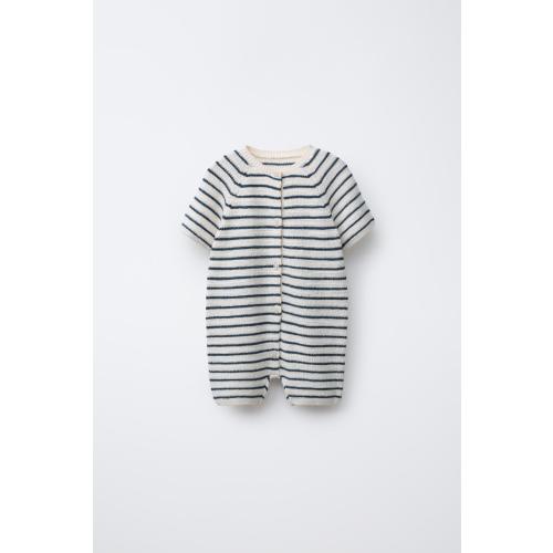 STRIPED KNIT SHORT JUMPSUIT - Ecru | ZARA United States