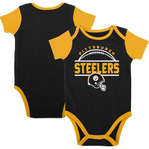 Pittsburgh Steelers Newborn & Infant Home Field Advantage Three-Piece Bodysuit, Bib & Booties Set - Black/Gold