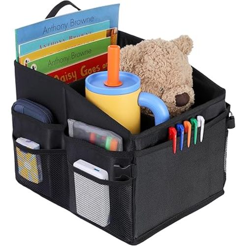 Car Organizer, Car Storage Organizer with Detachable Divider, Car Seat Organizr for Kids With Multi-Pockets &Handles, Small Car Organizer for Car Front Seat, Backseat, Passenger Seats, Car Middle Seat